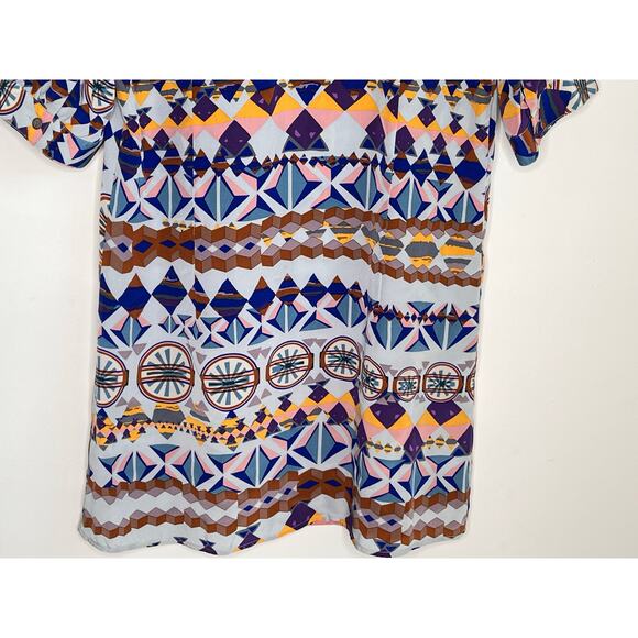 Tucker Geometric Southwestern 100% Silk Short Sleeve Mini Dress Multi Women's M - Picture 11 of 11